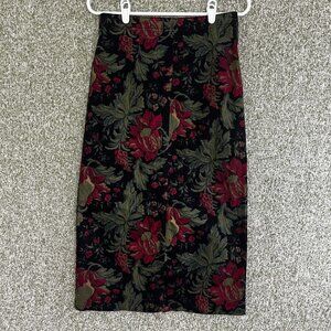 Susan Bristol Skirt Petite Womens 6 Black 90s Floral Damask Midi Boot Grandma